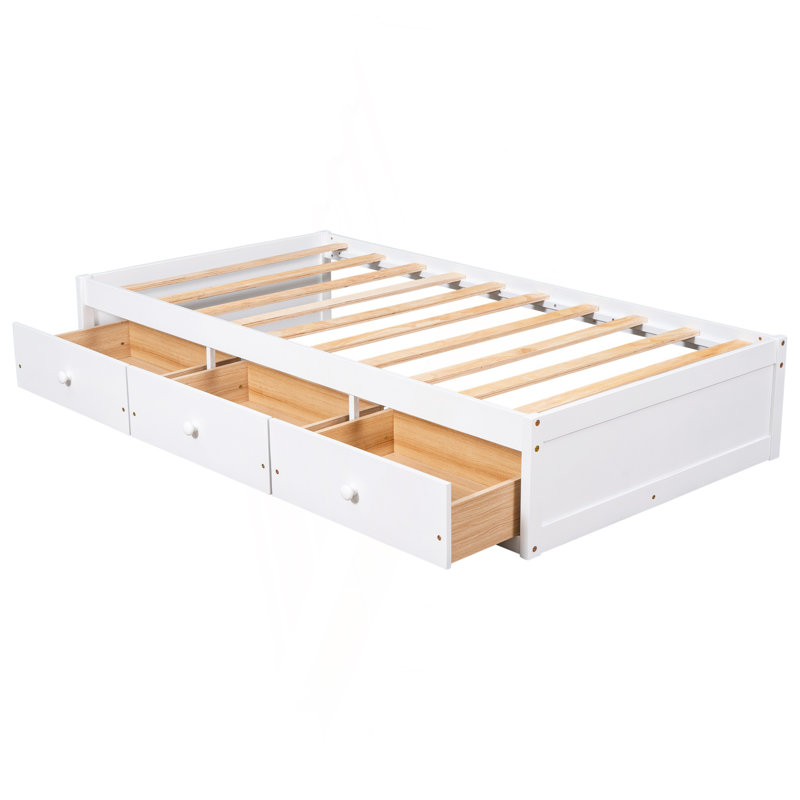 Lit plateforme simple avec 3 tiroirs, blanc