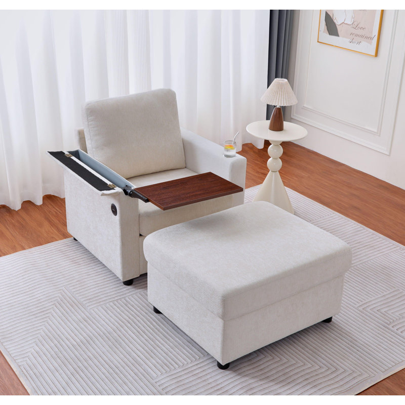 Ophelia 3-in-1 Convertible Accent Chair with Storage Compartment & USB Tray – Multi-Functional Lounge Seat for Living Room, Bedroom & Home Office