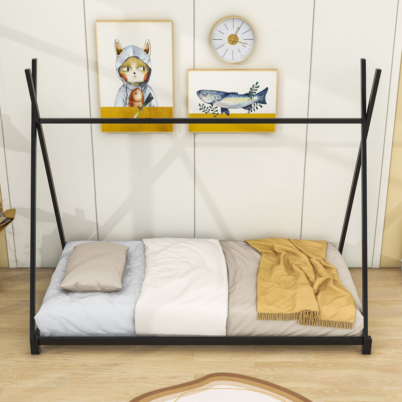 Twin Size Metal Platform Bed with Triangle Structure, Black