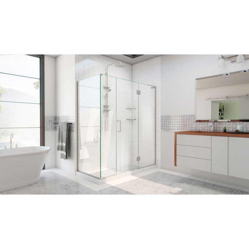 Unidoor-X 64" x 72" Rectangle Hinged Shower Enclosure, Brushed Nickel, Right Opening, 64" W x 30.375" D249