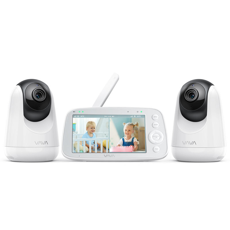 Moniteur vidéo pour bébé sans connexion Wi-Fi, moniteur pour bébé à écran plat de 5 po avec écran divisé de 2 Hp avec 2 caméra et audio, vision nocturne infrarouge, zoom 2x, longue portée de 900 pi, batterie de 4500 mah, conversation audio bidi
