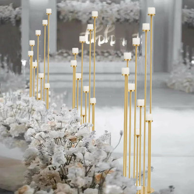 Bougeoir doré à 9 bras pour bougeoir pour les décorations, les mariages et les dîners