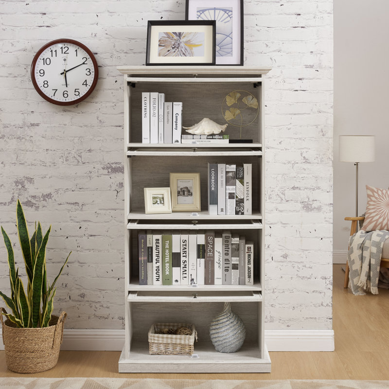 Glass Display Cabinet 4 Tier Glass Display Cabinet Storage Curio Cabinet With Flip Up Glass Doors, Collectors Showcase Toy Figure Organizers Rack, Bookcase