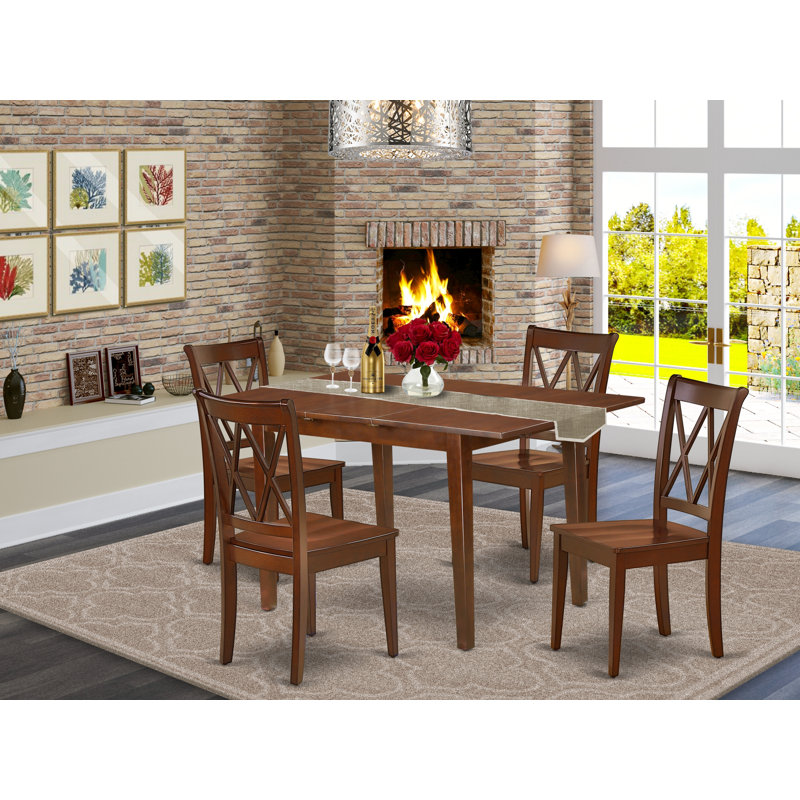 5 Piece Dining Room Table Set Includes a Rectangle Kitchen Table with Butterfly Leaf and 4 Dining Chairs, Mahogany