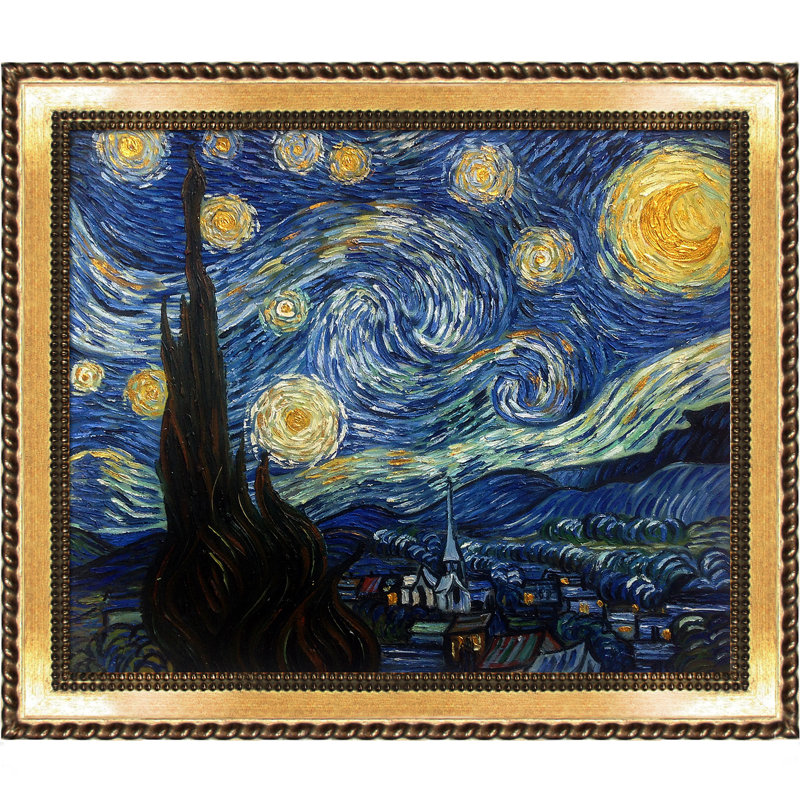 Peinture sur toile, "starry night" par vincent van gogh-picture, H 24,75 po x l 28,75 po x P 2 po, Encadré opulent