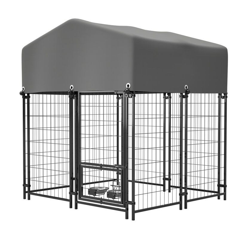 Chenil d'extérieur pour chien avec toit, cage métallique soudée robuste, conception à verrou sécuritaire pour chiens et animaux de compagnie