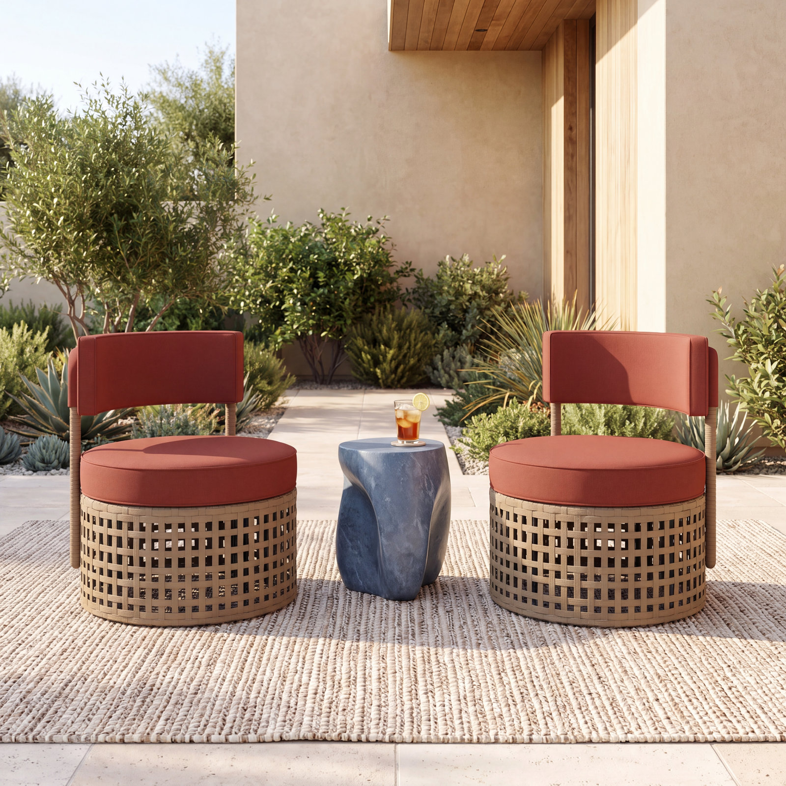 Cateline Outdoor Armless Lounge Chair, Brown Frame/Sunbrella Canvas Henna Cushion