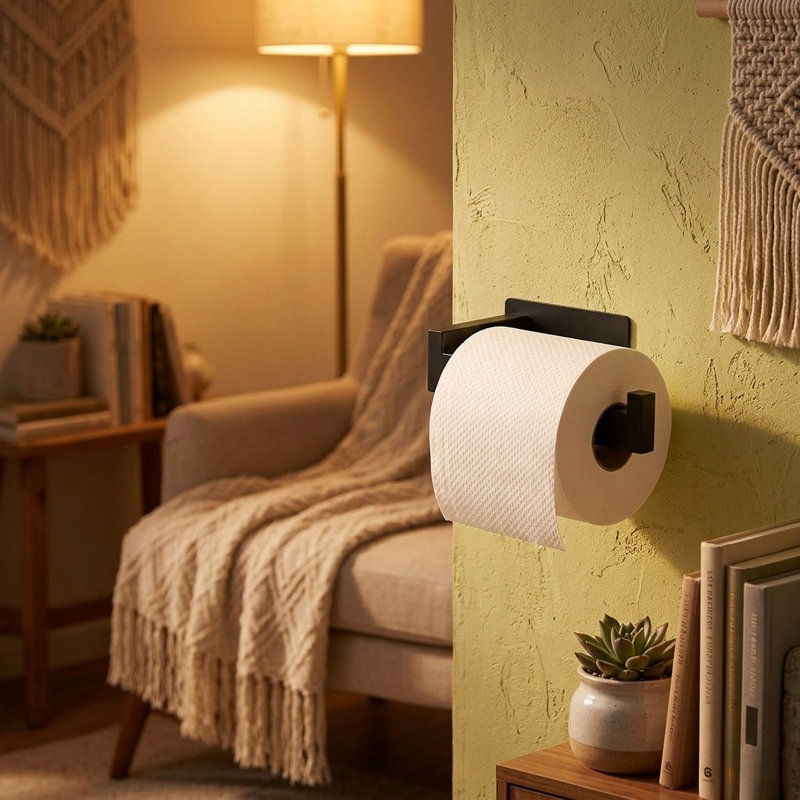 Porte-papier hygiénique auto-adhésif sans perçage, Noir