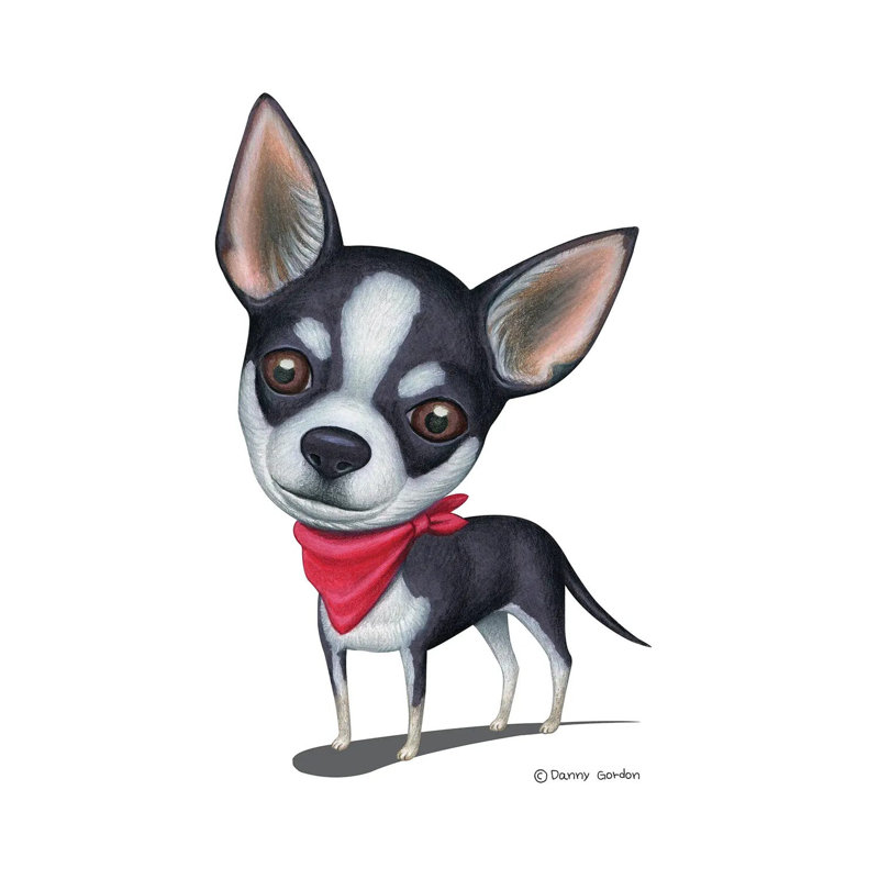 Chihuahua noir et blanc avec bandana rouge - impression, H 12 po x l 8 po x P 0,75 po