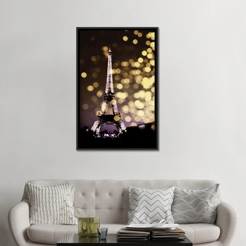 « icon-paris », impression sur toile, H 26 po x l 18 po x P 1,5 po, Toile avec cadre noir, Pas de tapis