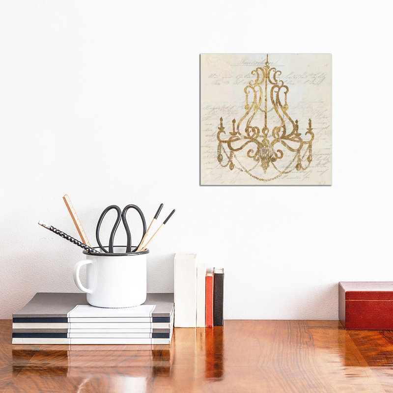 Golden Chandelier I by Aimee Wilson - Wrapped Canvas Painting, 30.48 cm H x 30.48 cm W