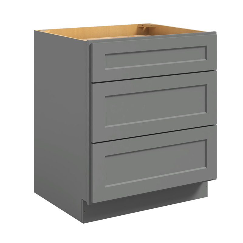 Ready To Assemble Base Cabinet Style 3-drawer, Shaker Greystone, 34.5" H x 30" W
