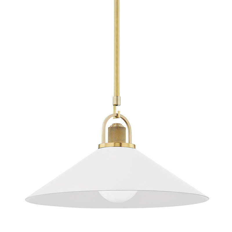 Syosset 1 - Light Single Cone Pendant, White, Aged Brass