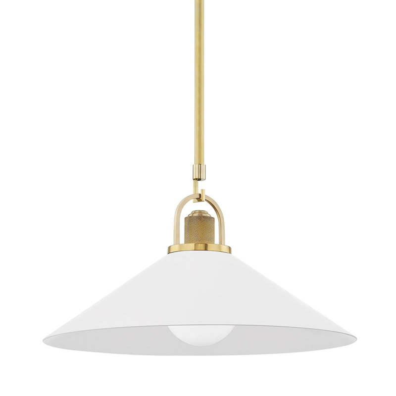 Syosset 1 - Light Single Cone Pendant, 21'' H X 16'' W X 16'' D, White, Aged Brass