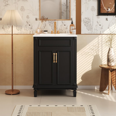 24'' Bathroom Vanity With Top Sink, Modern Bathroom Storage Cabinet With 2 Soft-Closing Doors And Adjustable Shelf, Solid Wood Frame