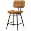 Style vintage - Inspiré de deux tabourets de bar rembourrés au charme rustique, avec sièges confortables, repose-pieds ergonomiques et structure en fer noir. Capitonnage à canaux, assises en cuir camel.