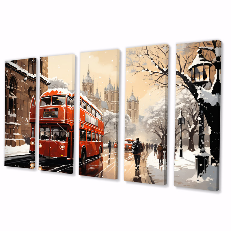 Vintage London City Views II - London, art mural 5 pièces, H 28 po x l 60 po