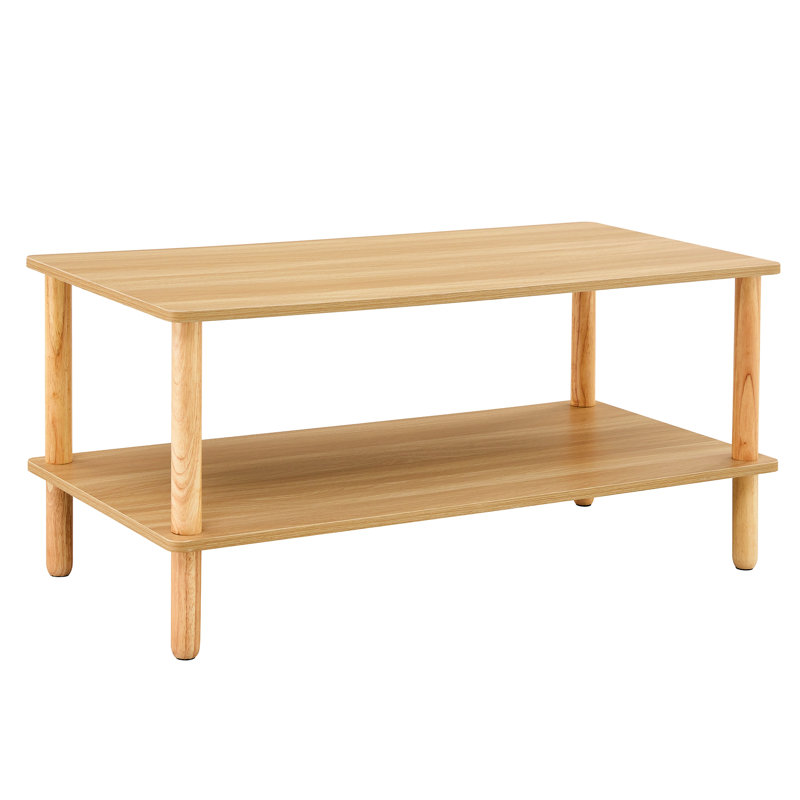 Table basse de salon, 2 tables rectangulaires, stables et durables en bois naturel pour la maison, rectangulaire avec tablette ouverte, bois massif, polyvalent, brun
