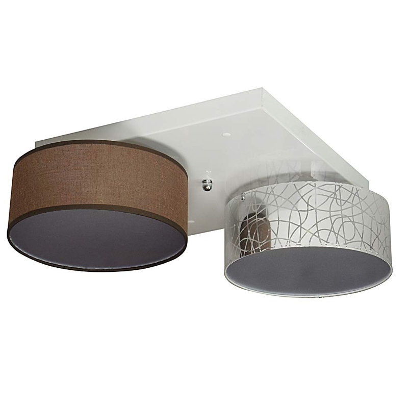 Pulley Fabric Semi Flush Mount, Silver/Brown