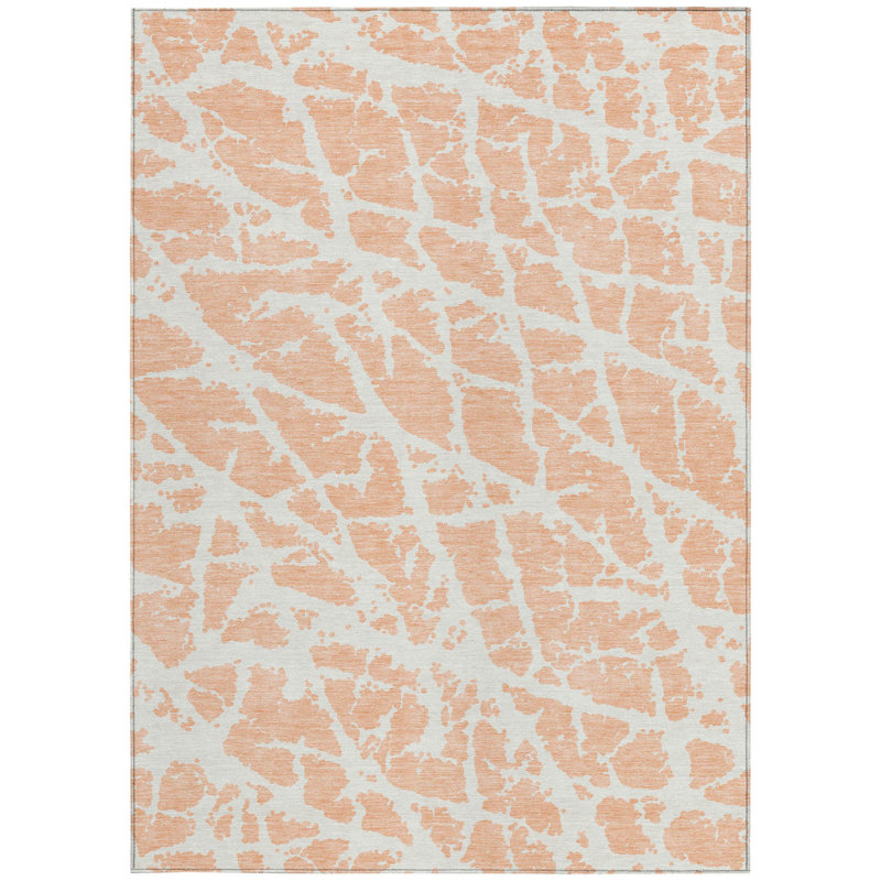 8' X 10' Peach and Ivory Abstract Washable Non Skid Indoor Outdoor Area Rug, 108" W x 144" L