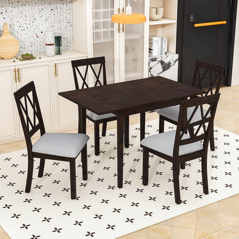 Ensemble de table de salle à manger extensible 5 pièces avec rallonge et 4 chaises rembourrées, Espresso