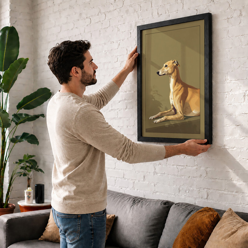 Resting Greyhound Modern - Framed Print, A1 - 84.1 x 59.4 cm, Oak