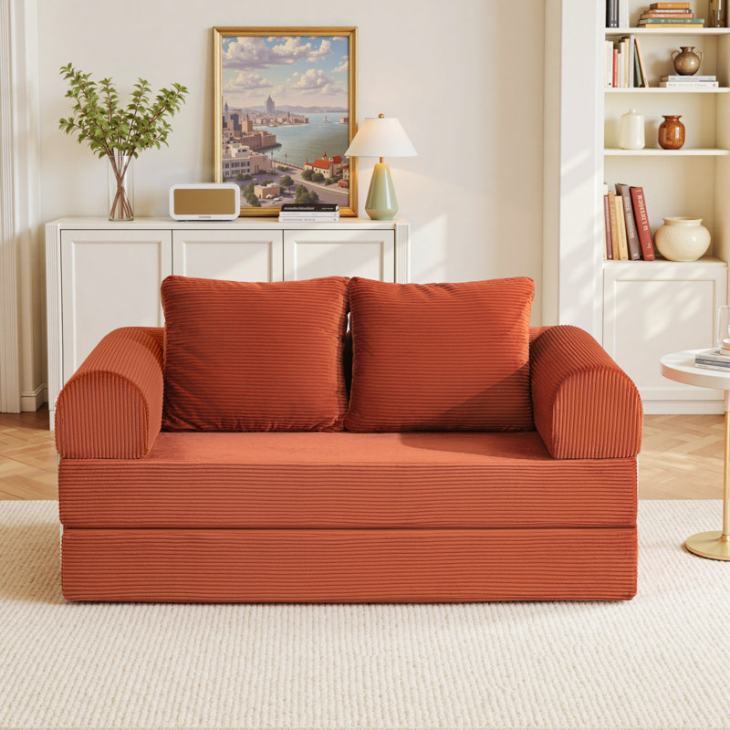 Foldable Modular Corduroy Sofa Bed Convertible Floor Couch , No Assembly Required for Living Room, Bedroom, or Office