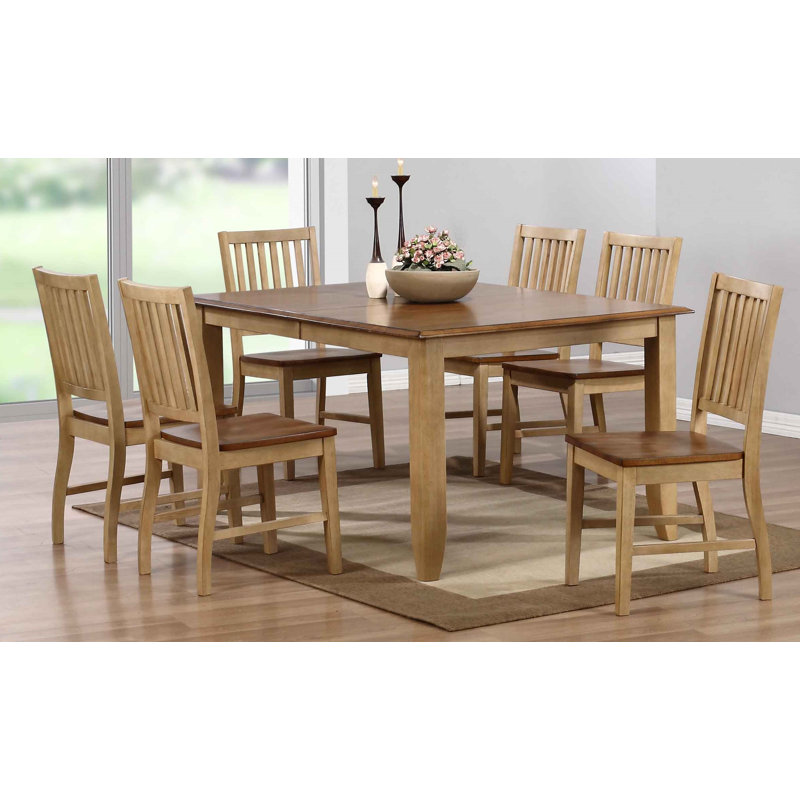 Huerfano Valley Extendable Solid Wood Top Four Leg Dining Set, Pecan, Pecan/Wheat