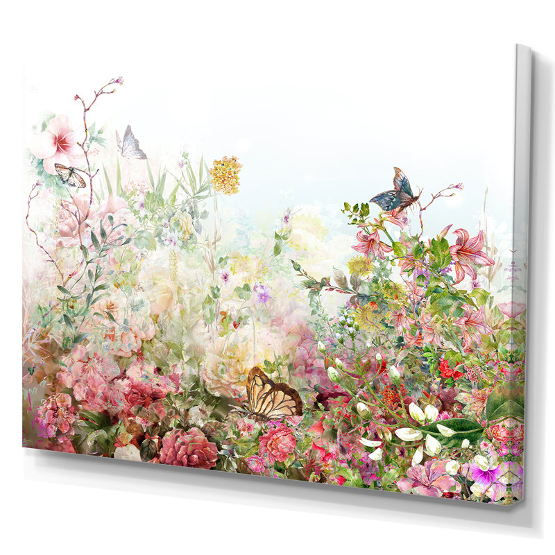 Art floral sur toile, impression de fleurs rose et vert jardin, H 24 po x l 36 po x P 1 po, Toile tendue