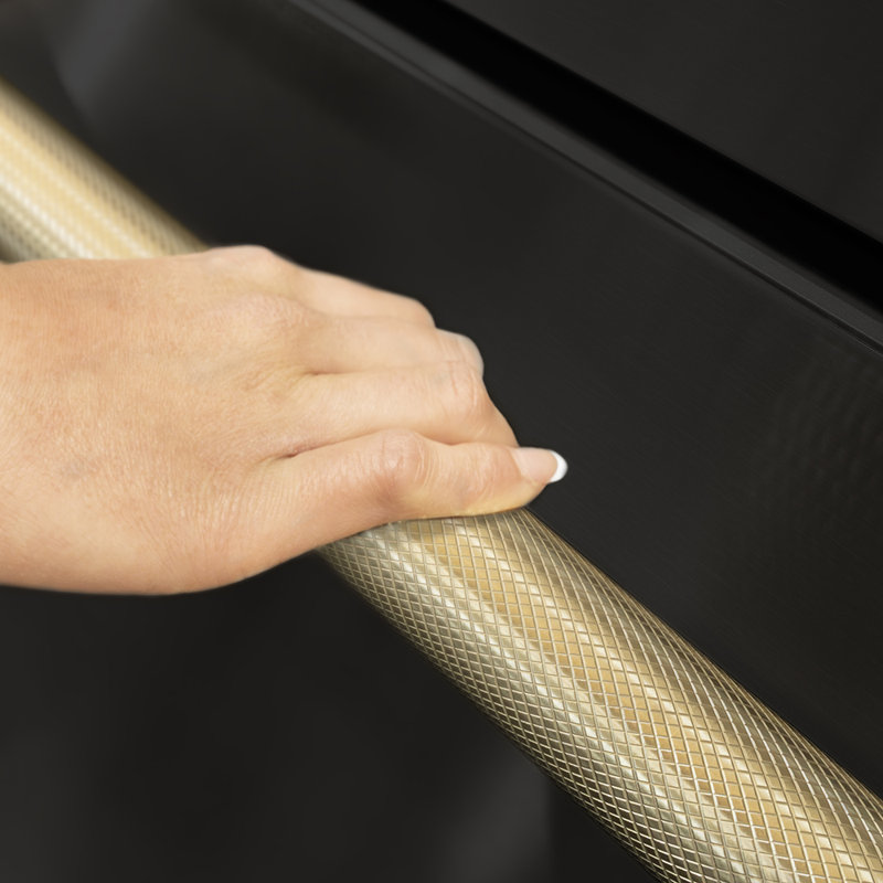 ZLINE Autograph 36 in. Counter-Depth Fridge w/ Water Dispenser in Black Steel & Gold Helix Handles, Champagne Bronze