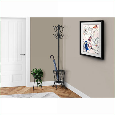 FlowLuxe 71 Inch Free Standing Transitional Coat Rack, 8 Hooks Matte Black Metal Hall Tree with Umbrella Holder