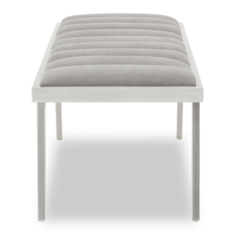 Carina Velvet Upholstered Bench, Grey/Brushed Silver