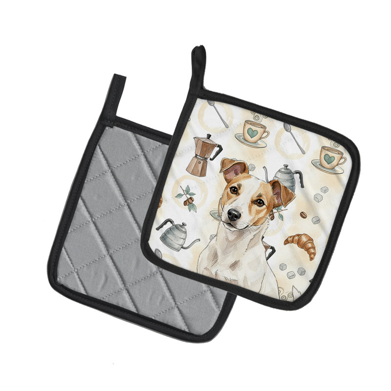 Paire de porte-cafetières blanc et brun clair Jack Russell Terrier