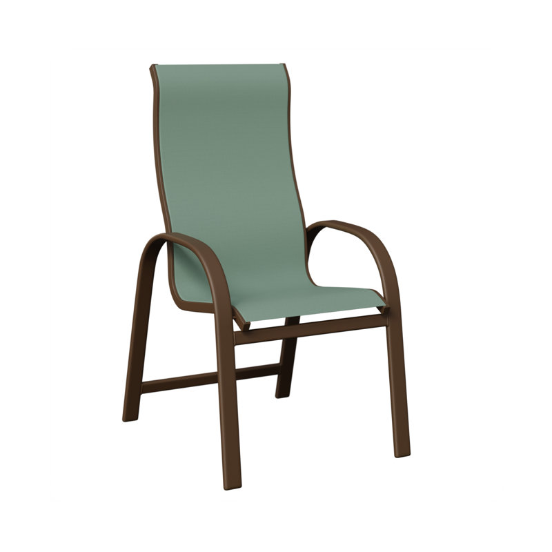 Chaise de salle à manger à haut dossier Amma Mesquite, Veine d'aluminium et de bois mesquite, Bleu sauge
