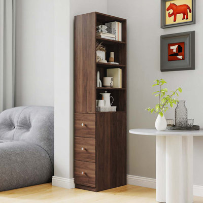 Vitrine, étagère à 4 niveaux, 3 tiroirs latéraux
