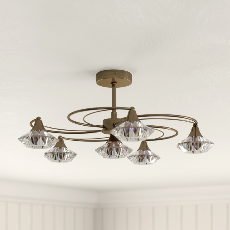 Greenhaw Glass Semi Flush Mount, Antique Brass
