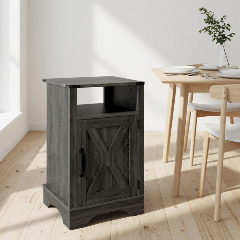 Table de chevet de ferme de 16 po avec station de charge, table de chevet avec armoire de rangement et ports USB de 16 po gris foncé