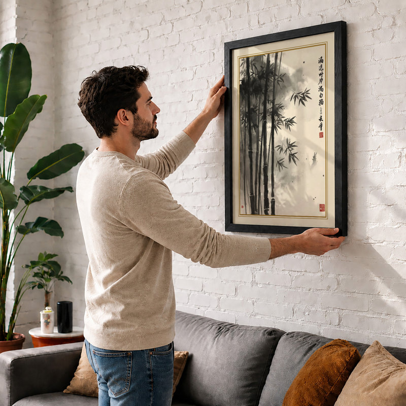Bamboo in Mist Japandi - Framed Print, A2 - 59.4 x 42.0 cm, Black