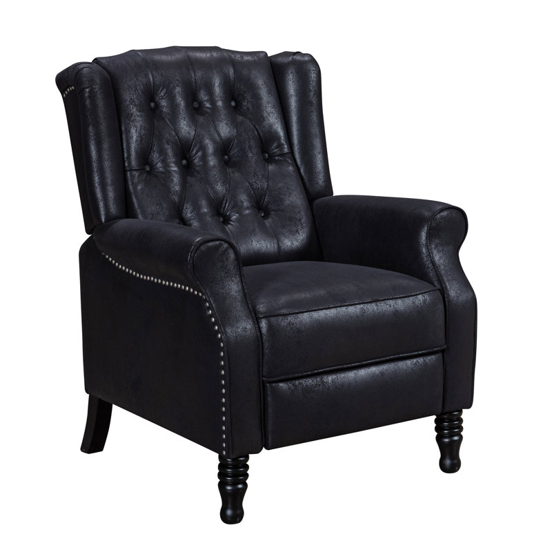 Donaldson 78cm Wide Faux Leather Wingback/Recliner Chair, Black