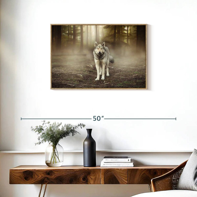 Bold Wolf, 31" X 21", Floating Frame Natural Wood