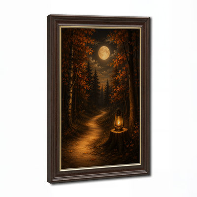Art mural sur toile Halloween au clair de lune avec lanterne sur souche