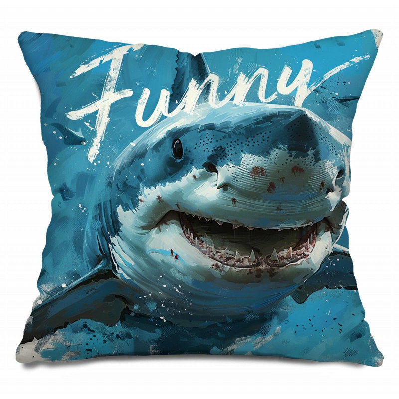 Shark Throw Pillow, Wildlife depiction Cotton Twill Pillows, 14"H x 14"W