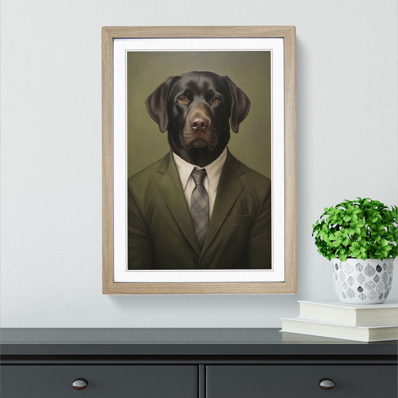 Labrador Retriever In A Suit No.3 - Single Picture Frame Print on Wood, Oak, 34cm H x 25cm W x 2cm D
