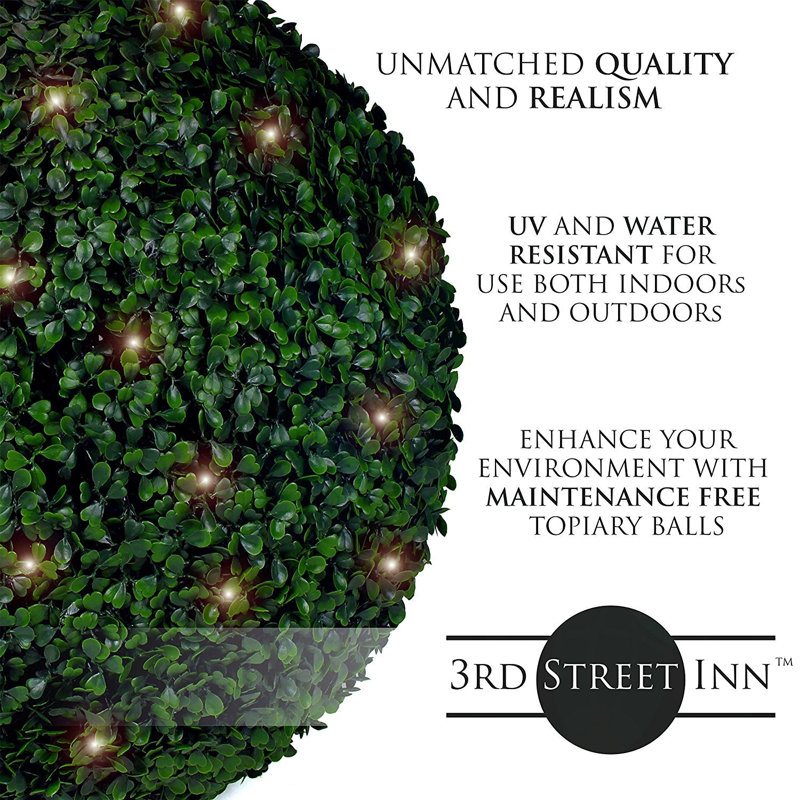 15" Green Plastic Boxwood Lighted Topiary Ball