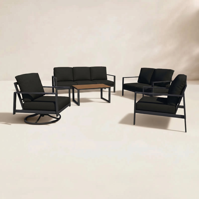 Townsend Sofa Seating Group with Sunbrella® Cushions, Canvas Black Sunbrella® Canvas, Mahogany
