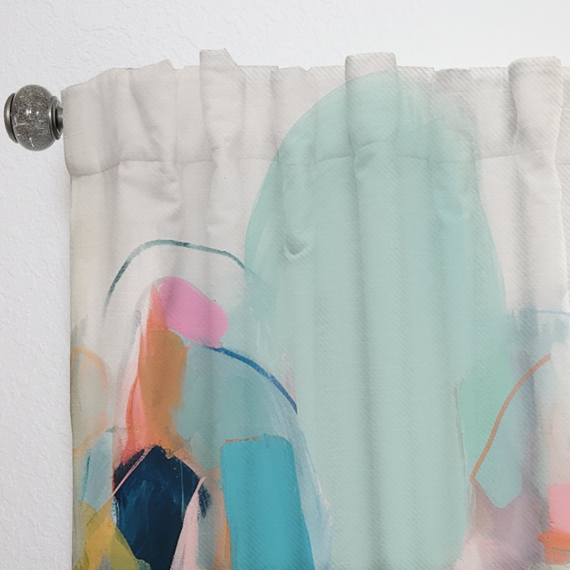 Rideau moderne rose et bleu minimalisme Fluidité III - Velours obscurcissant - 1 panneau, L 52 po x L 95 po