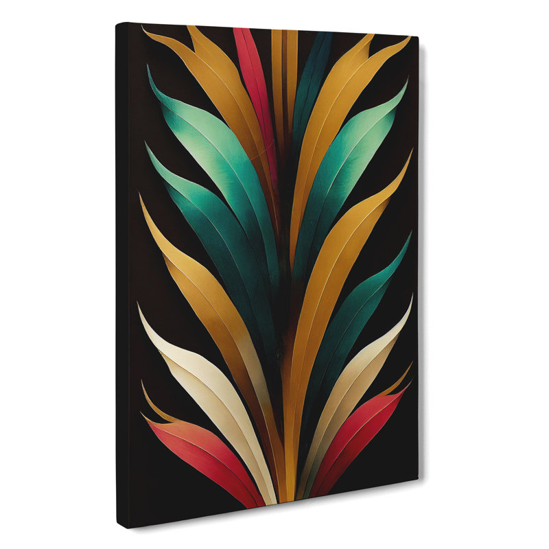 Art Deco Feather No.4 - Wall Art, 50cm H x 35cm W x 3cm D, Wrapped Canvas