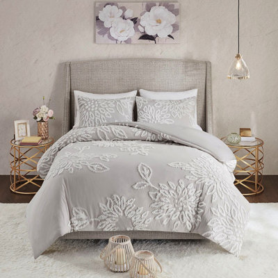 Housse de couette chenille très grand / très grand - 100% coton gris chaud