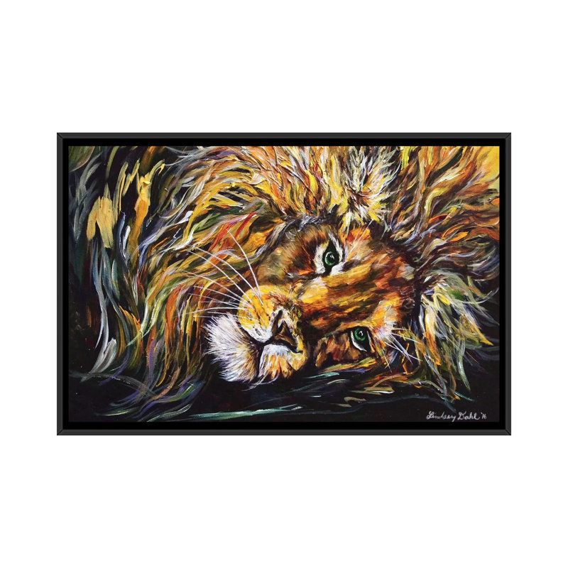 «Just Lion Around», reproduction sur toile, H 18 po x l 26 po x P 1,5 po, Toile avec cadre noir, Pas de tapis