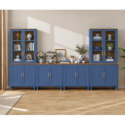 Grands buffets, armoires de rangement pour la cuisine avec portes en bois, bibliothèque pour salle d'étude, bibliothèque avec armoire de rangement, bibliothèque de bibliothèque pour le salon, bureau, bleu, 136 po